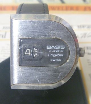 Very Unusual 1960s Basis 17 Jewels Asymmetrical Case Jump Hour Direct Read L@@k