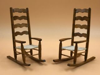 1/12 Dolls House Mahogany Rocking Chairs With Woven Seats.