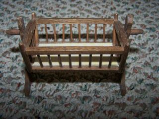 Miniatures Doll House Furniture Wooden Colonial Rocking Baby Cradle
