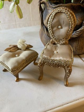 Dolls House Gold Regency Style Resin Boudoir Arm Chair And Stool 1.  12
