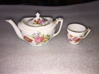 Vintage Victoria Austria Miniature Floral Coffee Or Tea Pot With Cup
