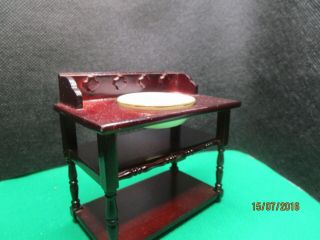 12th Scale Dolls House Mahogany Wash Stand With Ceramic Bowl