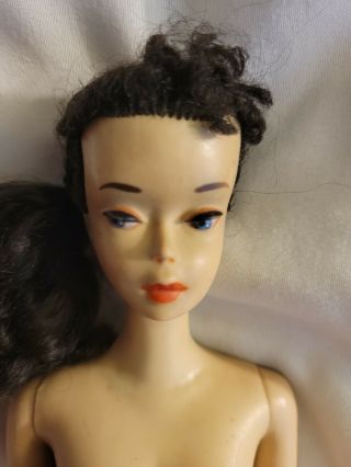 Vintage 1960 Brunette Ponytail Barbie Doll 3 With Brown Eye Liner