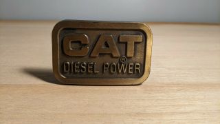 Vintage 1976 Cat Diesel Power Brass Belt Buckle 1_3/4 " Loop For Belt Caterpillar