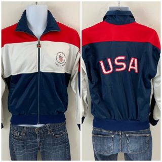 Vintage 70s 80s Usa Olympic Team Stripe Satin Training Bomber Jacket Colorado Ml