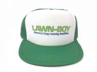 Vintage Lawn - Boy Lawnmower Snapback Mesh Trucker Hat Green Foam Speedway Nos