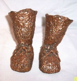 5 " Tall Antique Unusual Vintage Copper Bronze Baby Toddler Shoes Boots