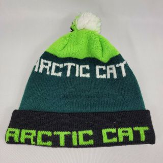 Arctic Cat Toque Vintage Winter Hat Green Pompom 1980s Touque Snowmobile Skidoo