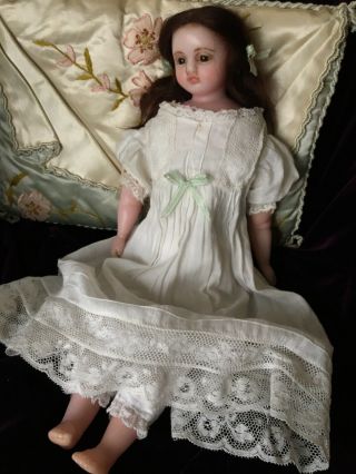 Pretty 14” Antique English Poured Wax Doll W/ Rarer Brown Eyes Sweet Personality