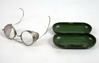 Vintage Wellsworth Safety Glasses W/metal Case Steampunk Side Mesh