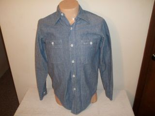 Vtg King Kole Cotton Blue Long Sleeve Chambray Work Shirt Size Small