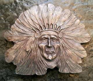 Vintage Or Antique Brass Or Copper Indian Head Chief Belt Buckle
