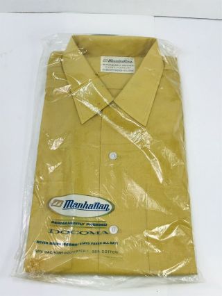 Vintage Shirt Mustard 16 1/2 Manhattan Poly Cotton Blend Docoma,  Nos,  Size L