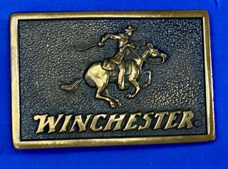 Vintage Bts Winchester Gun Rifle Cowboy Horse Rider Hunting Brass Belt Buckle