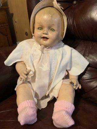 Big Fat Composition Unmarked 24” Shirley Temple Look Alike Baby Doll