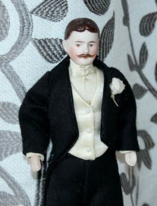 Antique Bisque German Dollhouse Doll Groom Costume