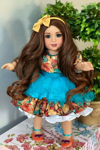 Ooak Custom American Girl Doll 18”blue Eyes With Handmade Dress