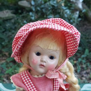 Vintage 1950 ' s Vogue Ginny Doll Early PL Strung in 1950 Susie 8 - 4E Red Check O/f 2
