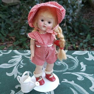 Vintage 1950 ' s Vogue Ginny Doll Early PL Strung in 1950 Susie 8 - 4E Red Check O/f 4