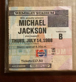 Michael Jackson Bad Tour Wembley Stadium Pepsi July 14th 1988 Ticket Stub