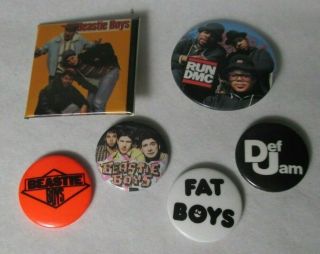 Beastie Fat Boys Rundmc 6 X Vintage 1980s Badges Pins Buttons Punk Rap Hip Hop