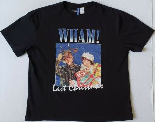Wham Last Christmas George Michael & Andrew Ridgeley Size Large Black T - Shirt