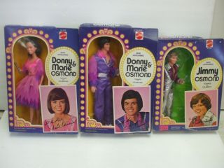 Vintage 1976 Donny & Marie & Jimmy Osmond Celebrity Dolls - Set Of 3