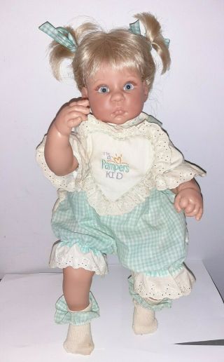 Pampers Kid Blonde Blue Eyes Cloth & Vinyl Doll By Reva Schick Lee Middleton 21 "