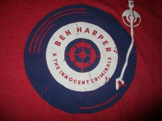 Red Ben Harper & The Innocent Criminals Turntable Logo T Shirt Large 52 48