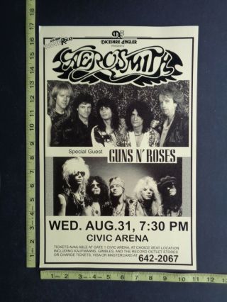Aerosmith,  Guns N Roses,  1988 11x17 " Concert Poster,  Pittsburgh Pa.