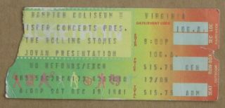 Rolling Stones October 10,  1981 Hampton Coliseum Va Concert Ticket Stub Ex