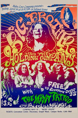 Janis Joplin & Big Brother At Selland Arena Concert Poster 1968 12x18