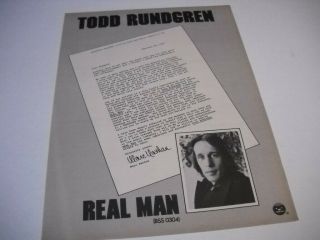 Todd Rundgren Is A Real Man 1975 Promo Poster Ad