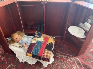 Vintage Wood American Girl Doll Wardrobe With Murphy Bed In Travel Case