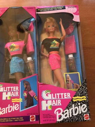 2 Glitter Hair Barbies African American And Blonde.  Nrfb 1993 Double Your Fun