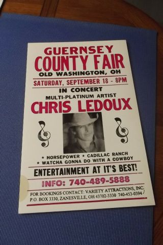 Vintage Chris Ledoux Guernsey County Fair Poster 14 X 22 Old Stock
