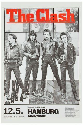 Punk: The Clash Hamburg Germany Concert Poster 1980 12x18