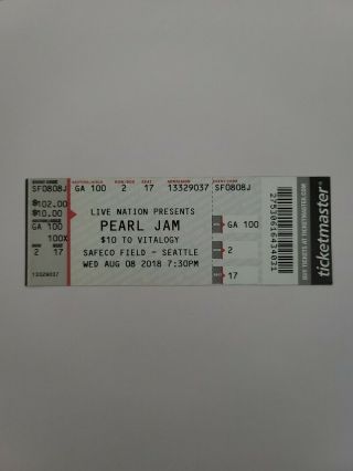 Pearl Jam Seattle Safeco Vedder Hard Ticket Stub Aug 8 2018
