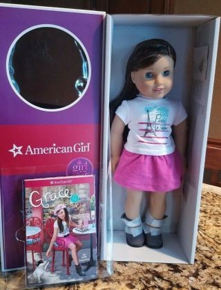 American Girl Grace Thomas Doll And Book Top Skirt Boots Underwear Nrfb