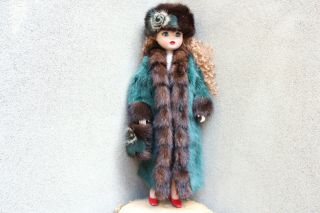 Green And Brown Mink Fur Coat Hat & Muff For Madame Alexander Cissy Doll Dimitha