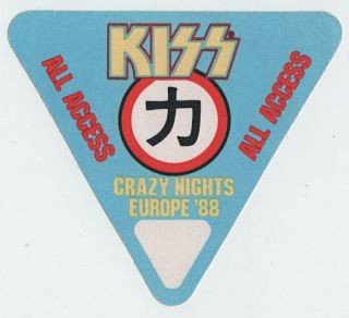 Kiss Crazy Nights Europe Tour 1988.  Cloth Backstage Pass.  Otto