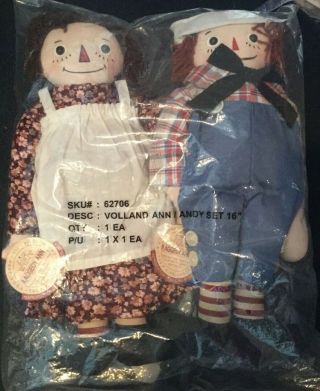 Vintage Raggedy Ann & Andy Volland Style Dolls 16” From Japan In Pkg