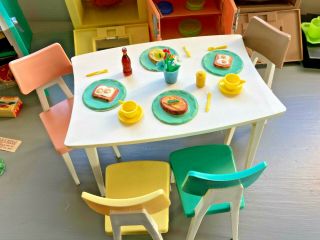 Barbie Doll Vtg Deluxe Reading Dream Kitchen Table Chair Accessories Food Dishes 3