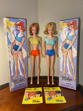 Vintage 1964 Mattel Midge Barbies,  All W/ Boxes Titian & Blonde,  Beaut