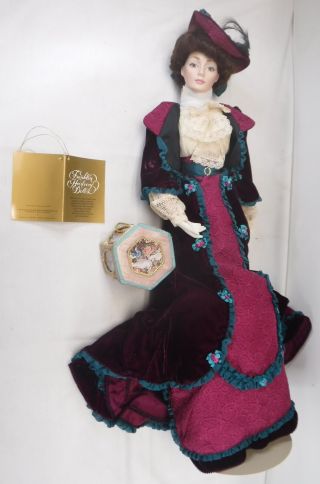 Vtg Franklin Heirloom Gibson Girl Bon Voyage Porcelain Doll Nib 22 " Bisque