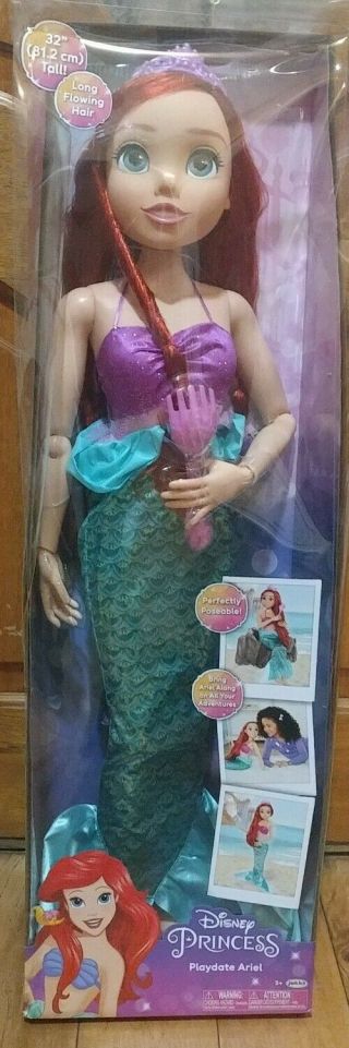 Disney Princess Ariel Doll My Size 32 " Tall Playdate Ariel Doll With Long Flo.