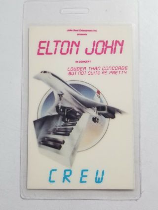 Vintage Laminated Elton John Louder Than Concorde Crew Backstage Pass Card