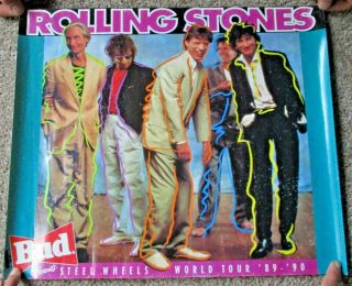 Vintage Budweiser Beer 1989 - 90 Rolling Stones Steel Wheels World Tour Poster