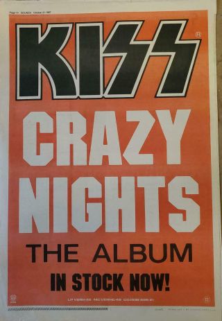 Kiss Crazy Nights Lp Uk Ad Poster 1987 Ex