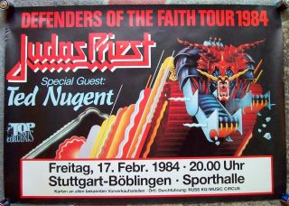 Orig Vint German Concert Poster Judas Priest Ted Nugent Stutt - Boblign 